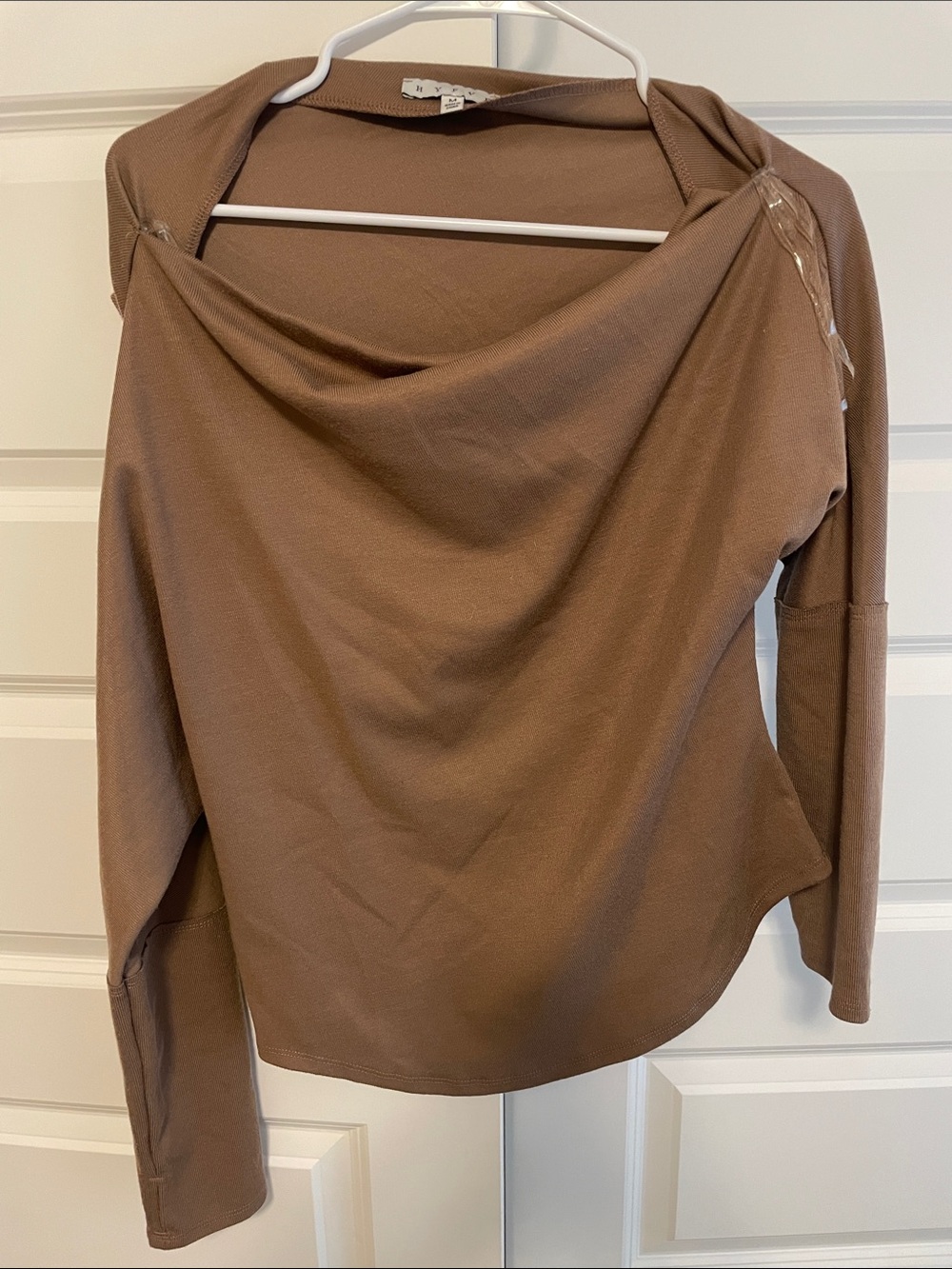 HYFVE Brown Draped Boatneck Long Sleeve Top